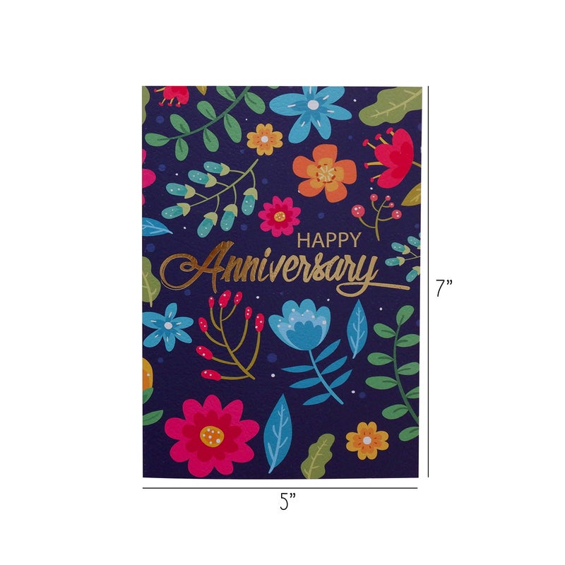 CHRIZ.Z Anniversary Card - Gold Foil Multicolored Floral Dark Blue Textured Greeting Card with Kraft Envelope - 5" x 7" - Happy Anniversary Card For Couple, Valentine, Employee, Him or Husband - Blank Inside - Image 2